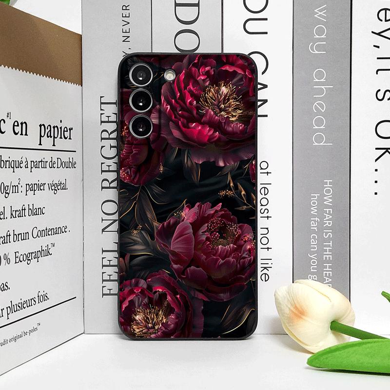 Vintage Peony Floral Art Flower Pattern Phone Case for Samsung Galaxy S25 S24+ S23 Ultra S22 Plus S21 FE S20 M53 M55 Soft Cover
