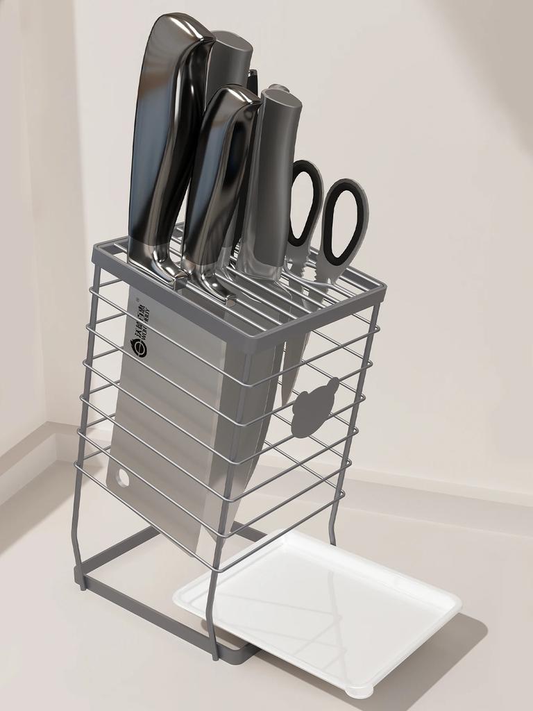 Organizador de Cuchillos Universal Acero Inoxidable Cocina Drenaje Soporte para Cuchillos de Verduras Estante de Almacenamiento Con Bandeja de Drenaje Desmontable