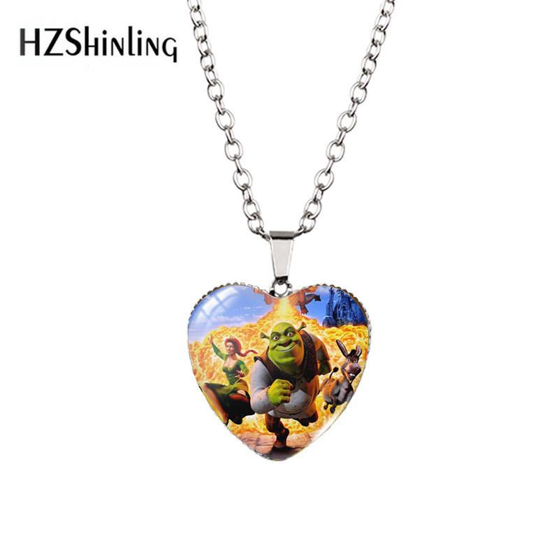 Charming Heart Shaped Shrek Time Gemstone Pendant Necklace For Unique Style With Colorful Variants