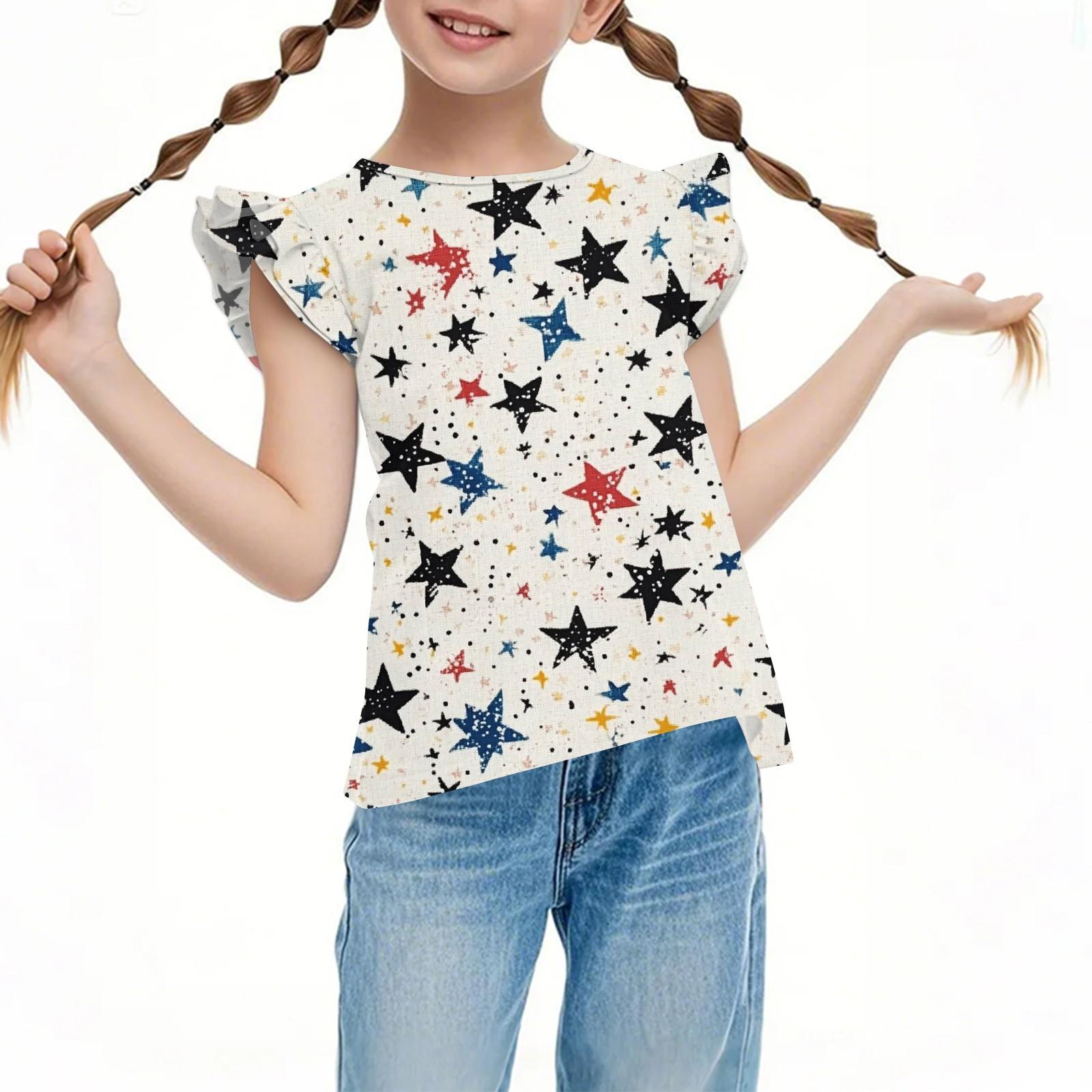 

Children s Casual Short-Sleeved Pleated Cute Independence Day Printed Round-Neck Top 120 белый