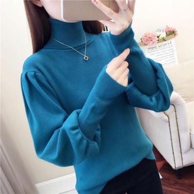 Pofulove Women's Turtleneck Pullover Sweater Autumn Winter Loose Plus Size Lantern Sleeves Knit Jumper