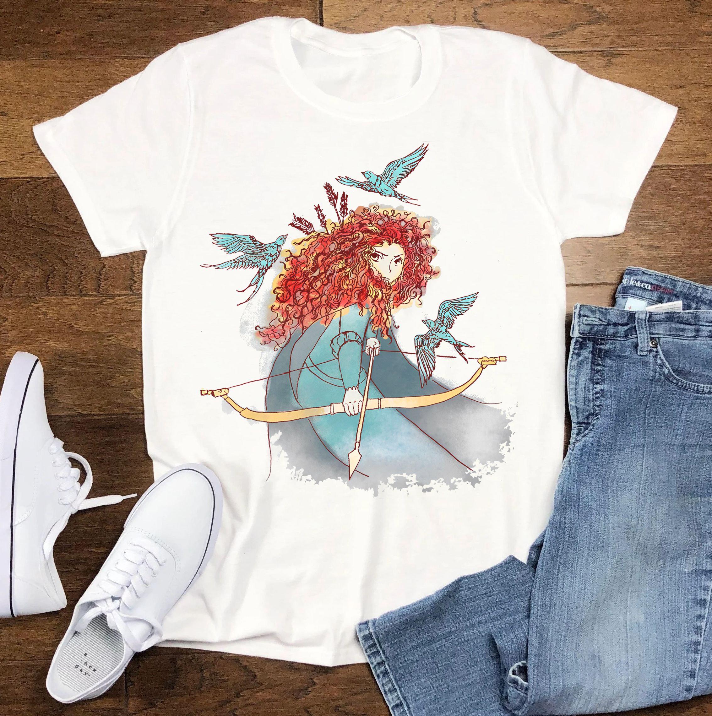 Retro Brave Merida Princess Watercolor Shirt Birthday Girl Trip Tshirt Wdw Magic Kingdom Tee S
