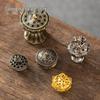 Xiangyun Copper Aromatherapy Incense Burner - Hollow Lotus Design, Three-Legged with Porous Baolian Lantern and Boshan Style.