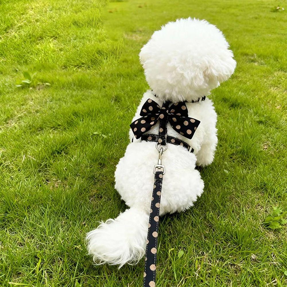 Polka Dot Pet Vest Harness Bowknot Puppy Collar Leash Cute Pet Traction Rope  Pet