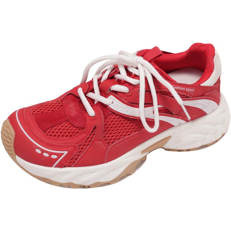 Thick-soled Color Matching Retro Mesh Dad Shoes Women's Shoes New Laces Show Feet Small Round Head Sports and Leisure Shoes