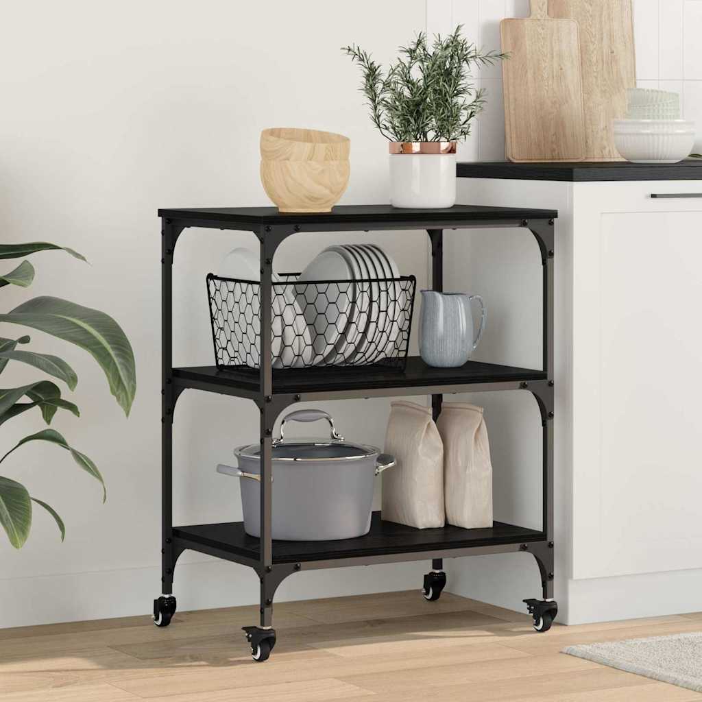 Kitchen Trolley Black Oak Effect 60 X 41 X 76 Cm