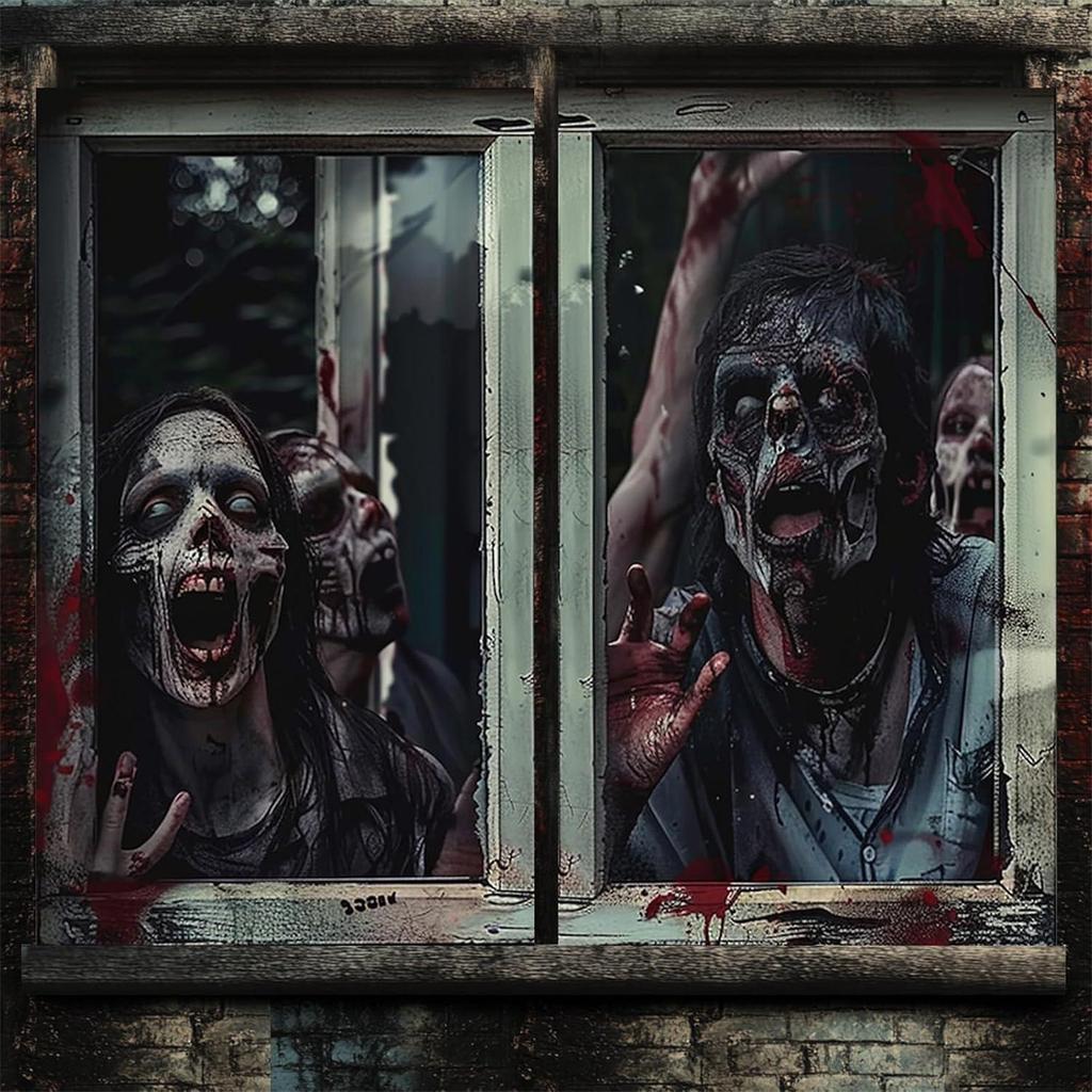 Halloween 2-pack Door And Window Curtain Background Hanging Cloth Horror Ghosts Outdoor Decoration Scene Hanging Cloth