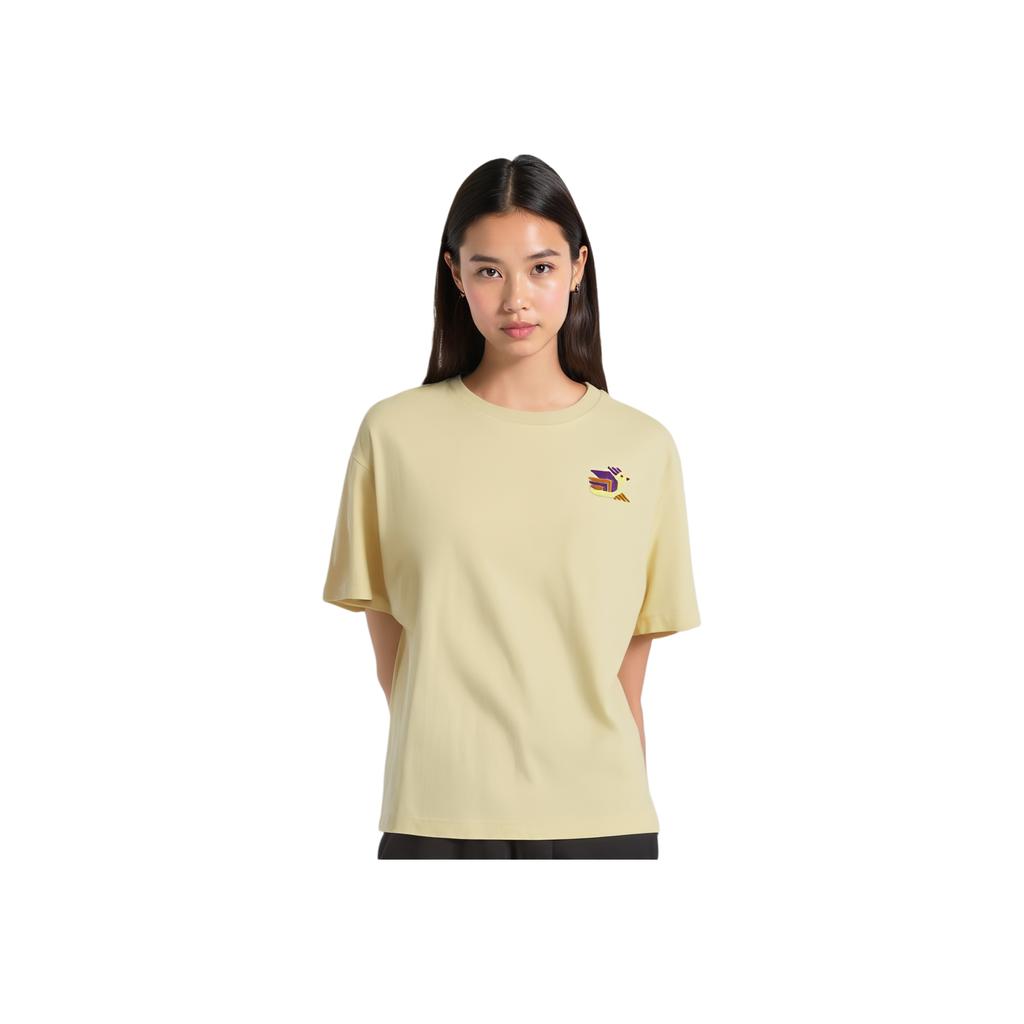 Serie de Estilo de Vida Deportivo Li Ning Moderna Letra Cuello Redondo Cómoda Transpirable Versátil Holgada Manga Corta Camiseta Mujer Camisetas AHSU880-2