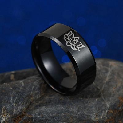 BLUELANS RINGEN Unisex Yoga Lotus Eenvoudig Staal Om Titanium Patroon Vingerring Band Sieraden
