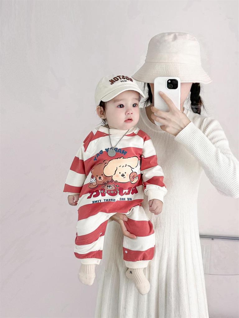 Spring Baby Romper: Yarn-Dyed Striped Cotton Bodysuit for Boys & Girls