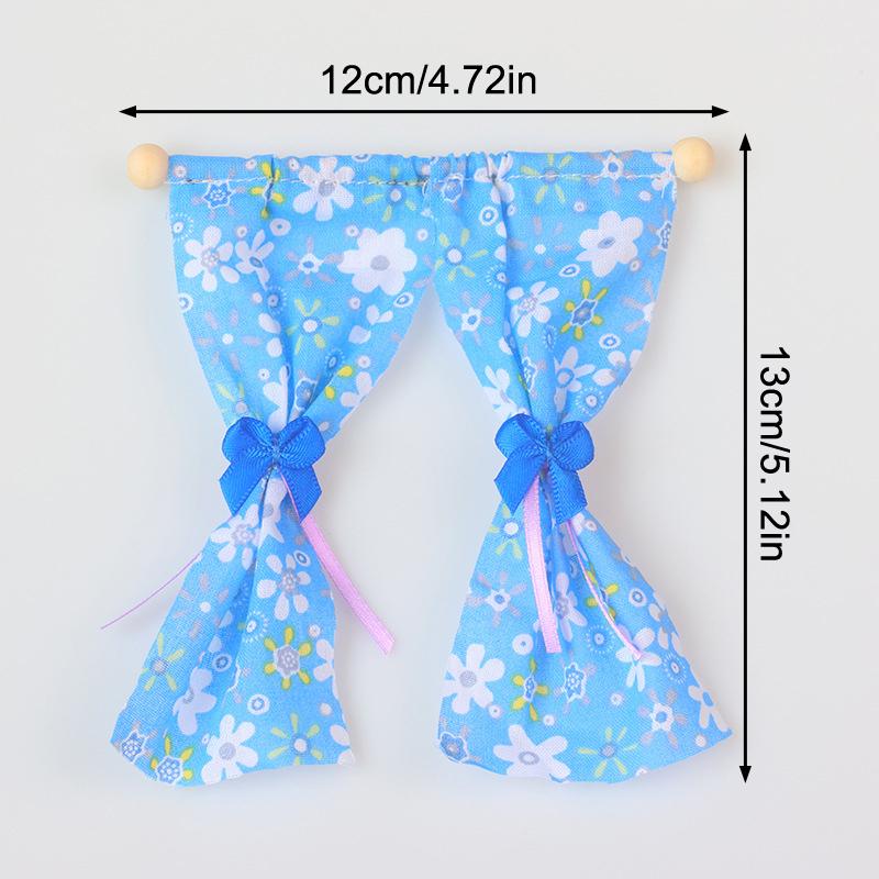 1/12 Dollhouse Sweet Floral Curtains Model Simulation Furniture Decoration Dolls House Living Scene Decor Accessories