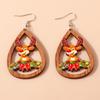 Cross-border Hollow Teardrop Wooden Christmas Earrings with Reindeer and Snowman