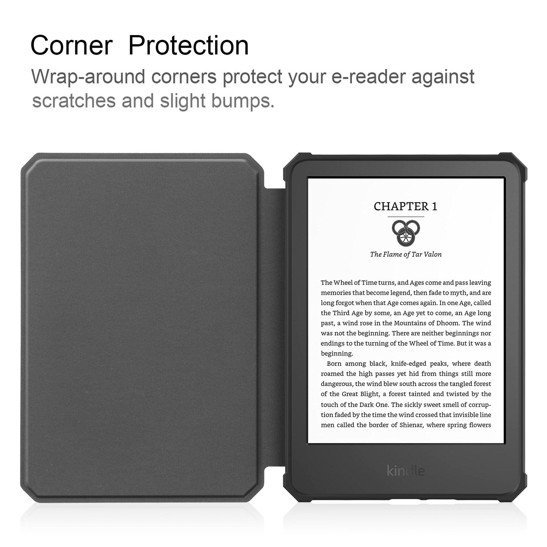 

For Amazon Kindle 6 (2022) PU Leather+TPU Case Full Protection E-Reader Cover with Auto Sleep/Wake Blackish Green