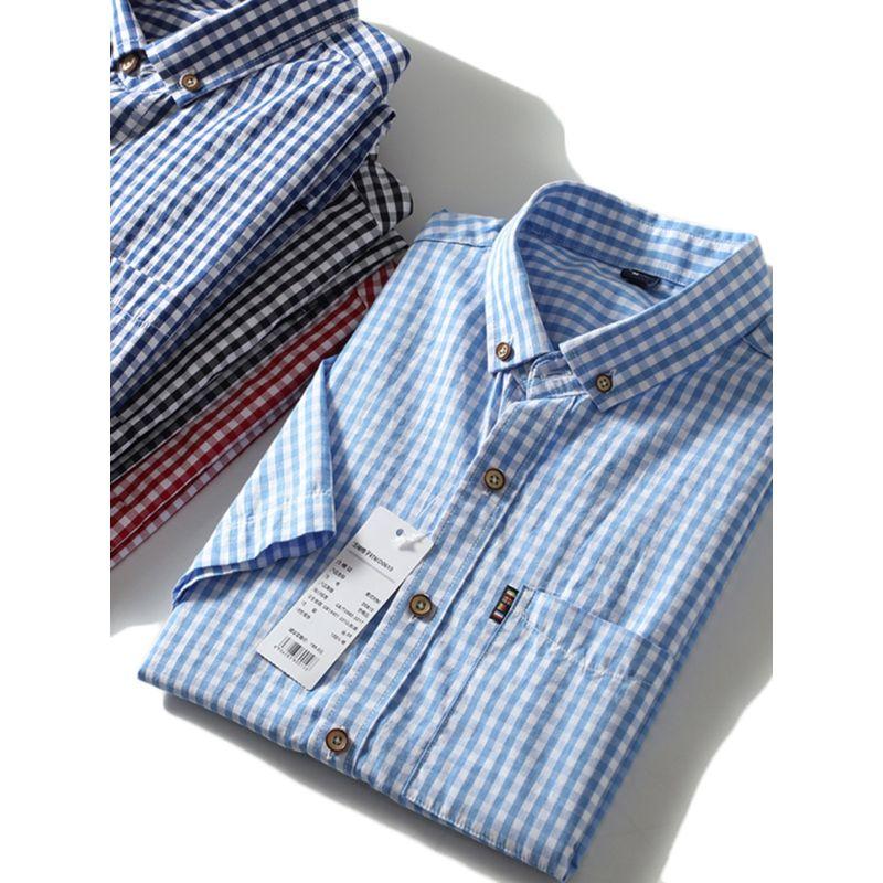Trendy Cotton Short Sleeve Export Casual Plaid Shirt