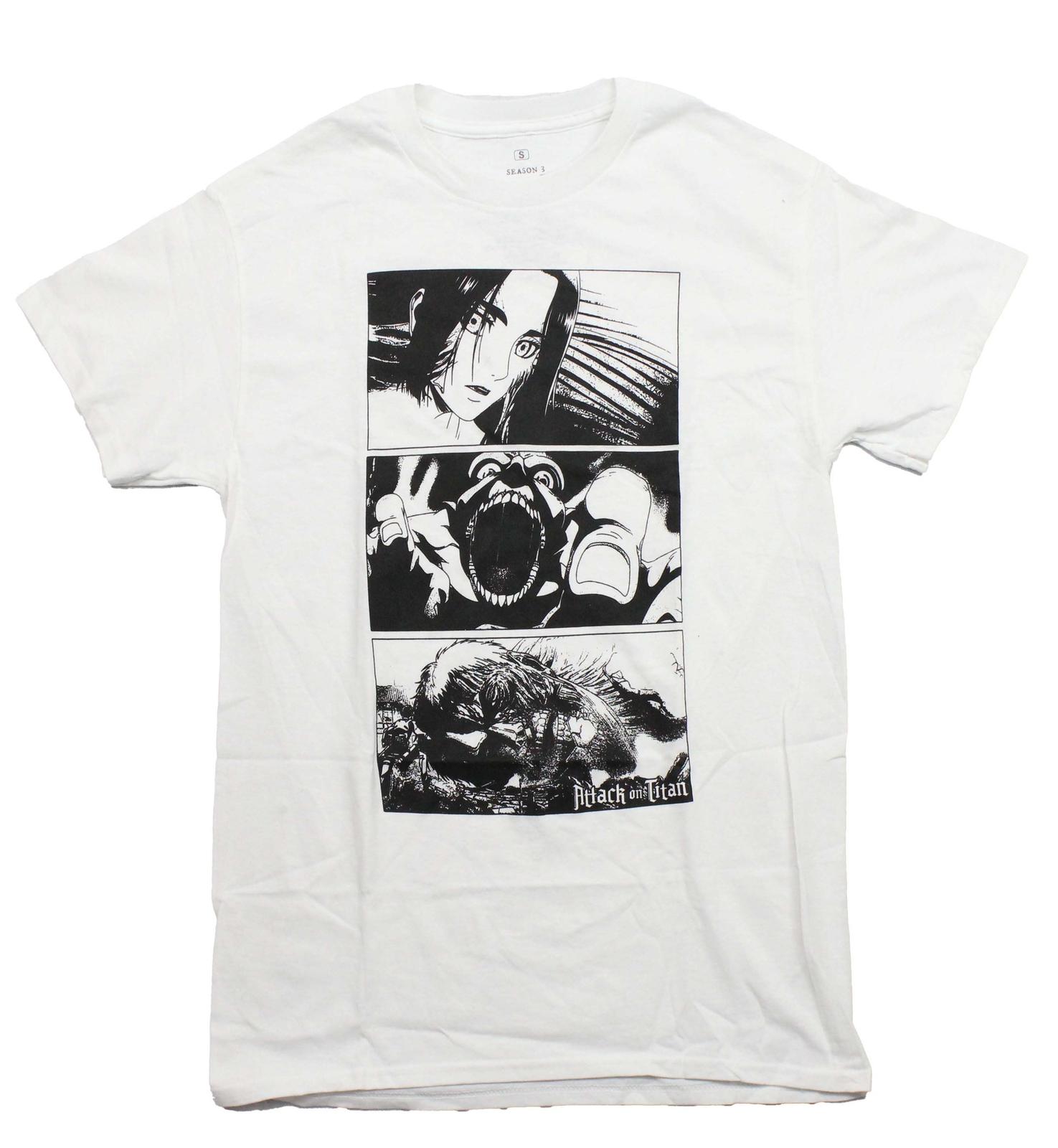 Attack on Titan New Adult T-Shirt - Season 3 Panel Black & White Characters XL