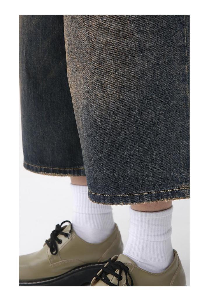 Men's 2025 Korean Style Retro Wide-Leg Cropped Bell Bottom Jeans