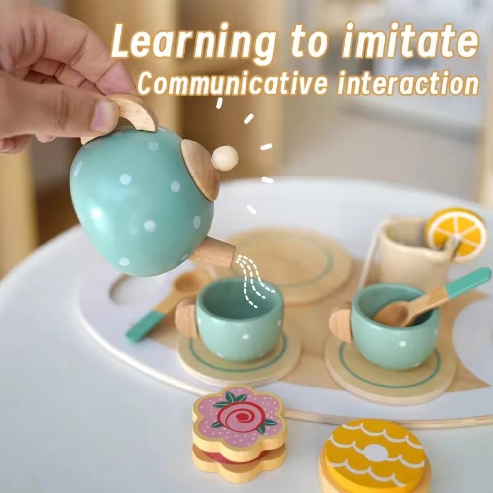 Food Learning Wooden Afternoon Tea Toy Role Play Game Pretend Play Kitchen Toys Set  for Friend