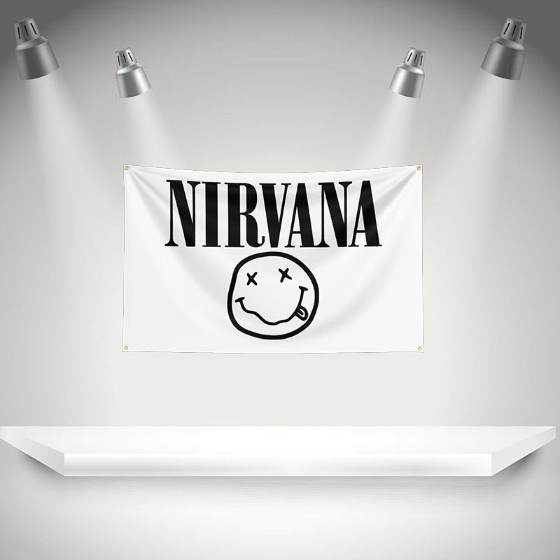 N-Nirvanas Flag Rock Music Band Banner HD Printing Tapestry Exhibition, Music Band Fans, Garage Decor