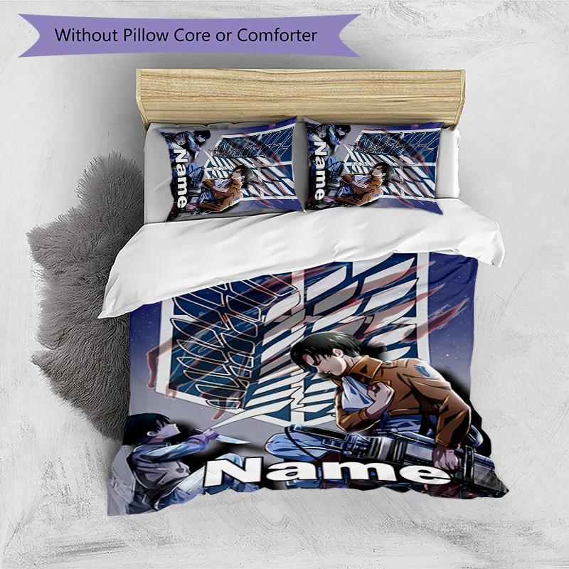 3pcs Custom Name Attack on Titan Bedding Set Duvet Cover Closure Includes 1 Duvet Cover & 2 Pillowcases for All Seasons Bedroom Decor