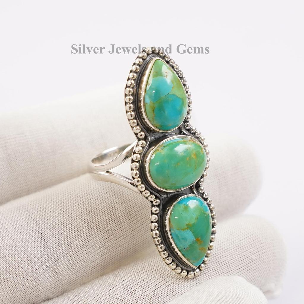 Natural Kingman Turquoise Ring, 925 Sterling Silver Ring, Multi Stone Designer Ring, Anniversary Ring, December Birthstone Handmade Ring