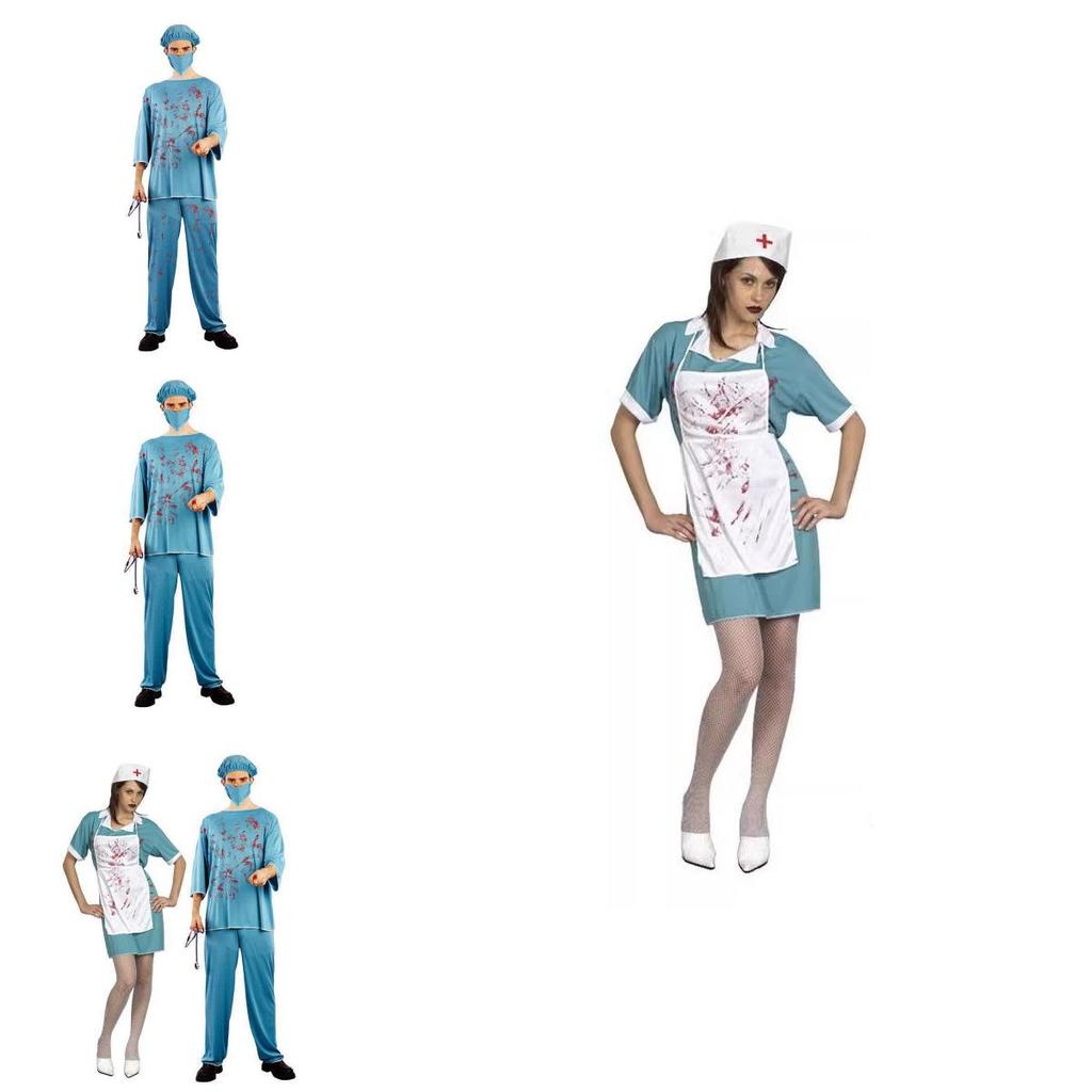 Unisex Kostium Pielęgniarki Z Plamami Krwi na Halloween Cosplay Na Straszne Imprezy