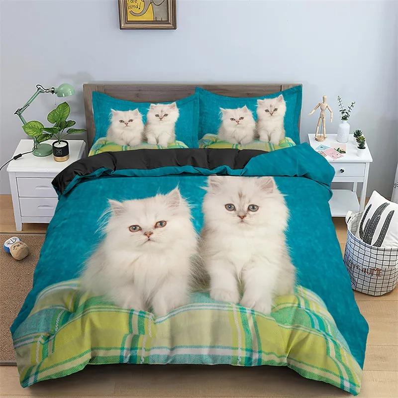 2026 Katzen Bettwäsche Set Haustier Katzen Muster Einzelbett Bettwäsche Set Niedliches Kätzchen Für Polyester Geheimnisvolle Schwarze Katze Kingsize Bettbezug