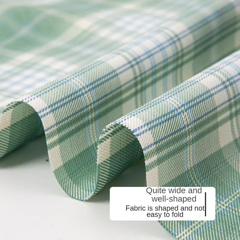 Summer Plaid Fabric Fine Opaque By The Meter for JK Uniform Clothes Dresses Hair Accessories DIY Sewing Cloth Textile Blue Green