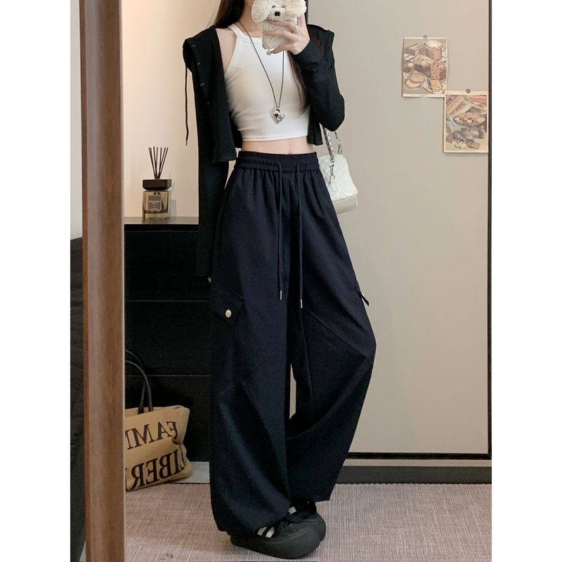 American Style Sexy High Waist Style In Gray Casual Pants Cargo Pants Women's Autumn Loose Drooping Loose Pants Straight-Leg Pants Mop Pants