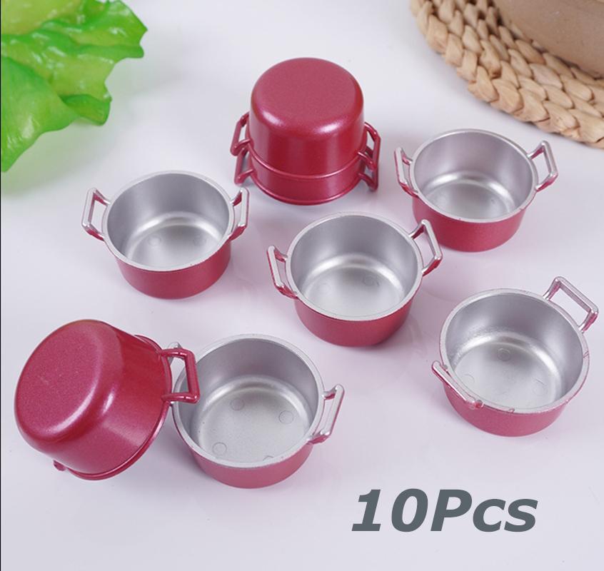 10Pcs Dollhouse Decorations Pink Miniature Steamer Pot Ornaments Kids Kitchen Container Small Soup Pot Model DIY Party Supplies