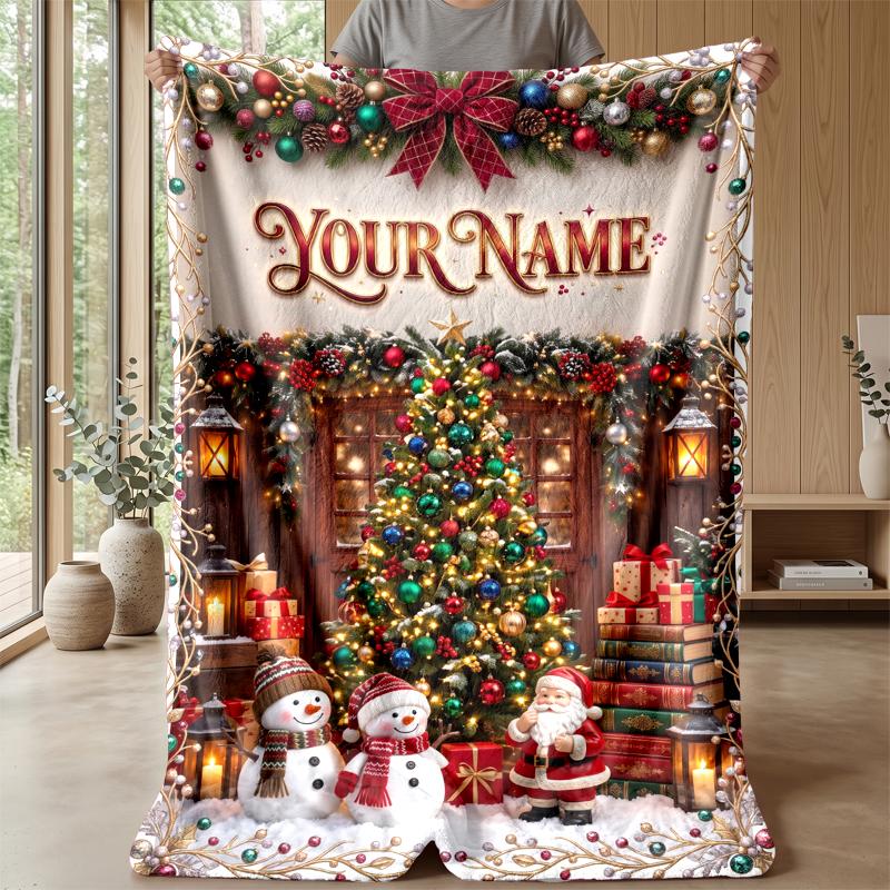 Pătură de Flanelă Personalizată cu Nume Imprimat de Crăciun Confort Cald Pătură de Pat Decor Acasă Cadou de Sărbători