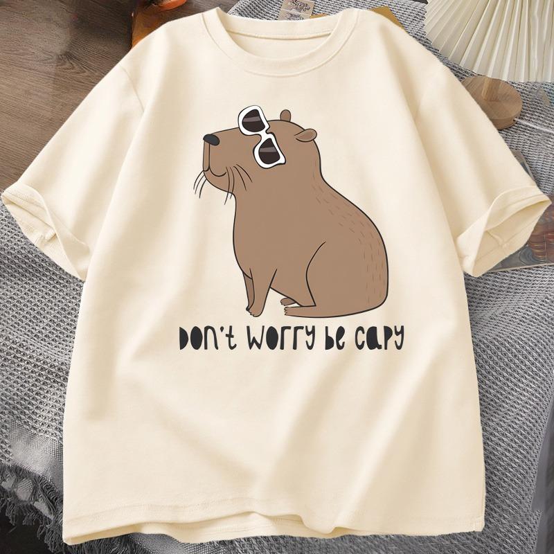 Dont Worry Be Capy Awesome Cute Capybara Tshirts Unisex Casual Cotton Summer T Shirt Short Sleeve Oversized Tshirt Animal Tees