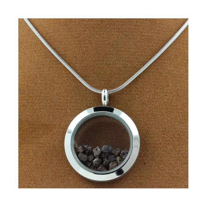 Pierres et Minéraux. Collier Diamant marron brut. Modèle Médaillon 20 mm. Couleur Argent.