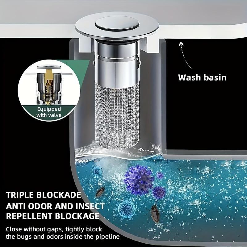 2pc Drain Hair Catcher Bathroom Sink Bathroom Sink Stopper Drain Strainer with Removable Stainless Steel Filter Basket Hair Catcher