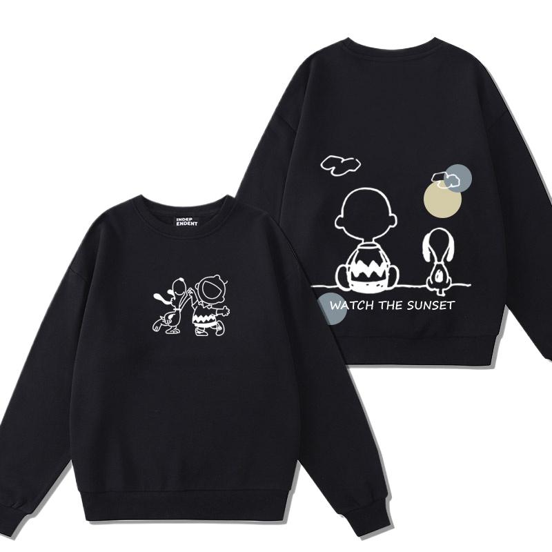 Snoopy tegneserie hettegenser dame rund hals topp dame hettegenser par løs avslappet hettegenser pars rund hals topp par hettegenser