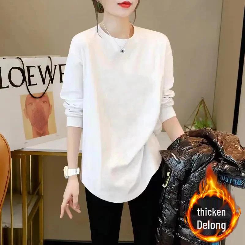 

Women s Mid-Length Loose Base Layer Top with Irregular Arc, Double-Sided Fleece - Flattering for Autumn/Winter 2025 M (suggested for below 105 jin) белый