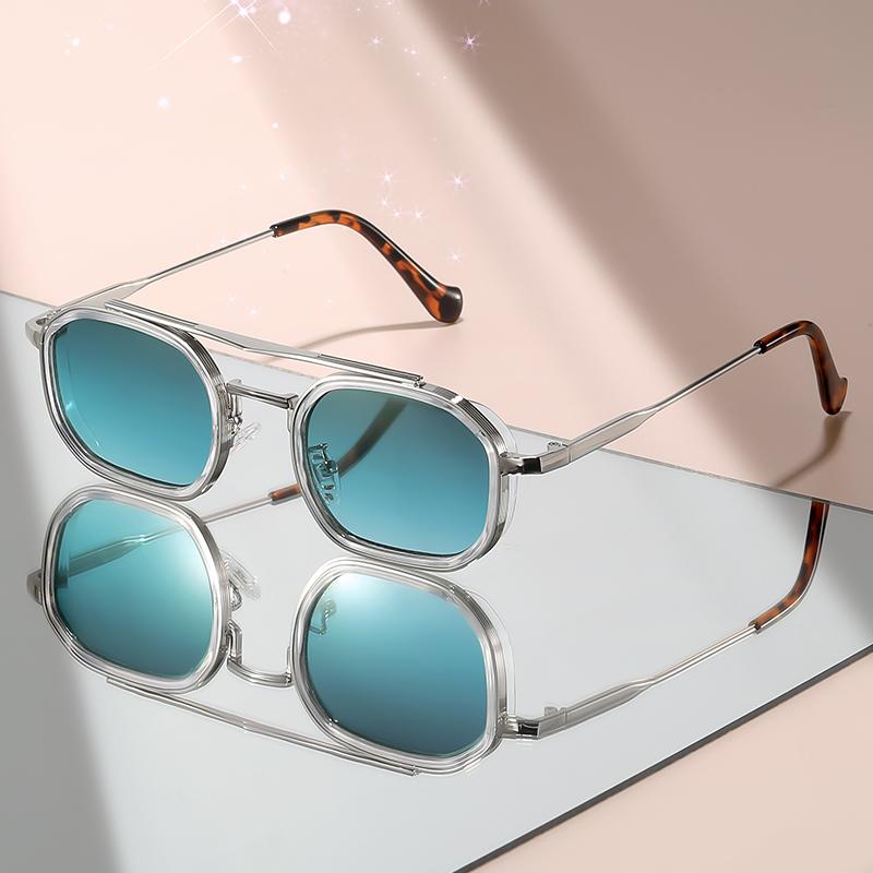 

Retro double-beam small-frame metal sunglasses tortoiseshell tea color contrast accents unique stylish