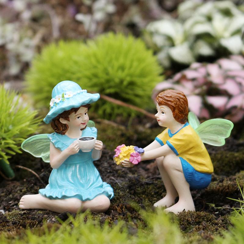 2Pcs Funny Fairy Boy And Girl Statue, Fairy Garden Accessories, Resin Sculpture For Micro Landscape Flowerpot Lawn Yard Garden