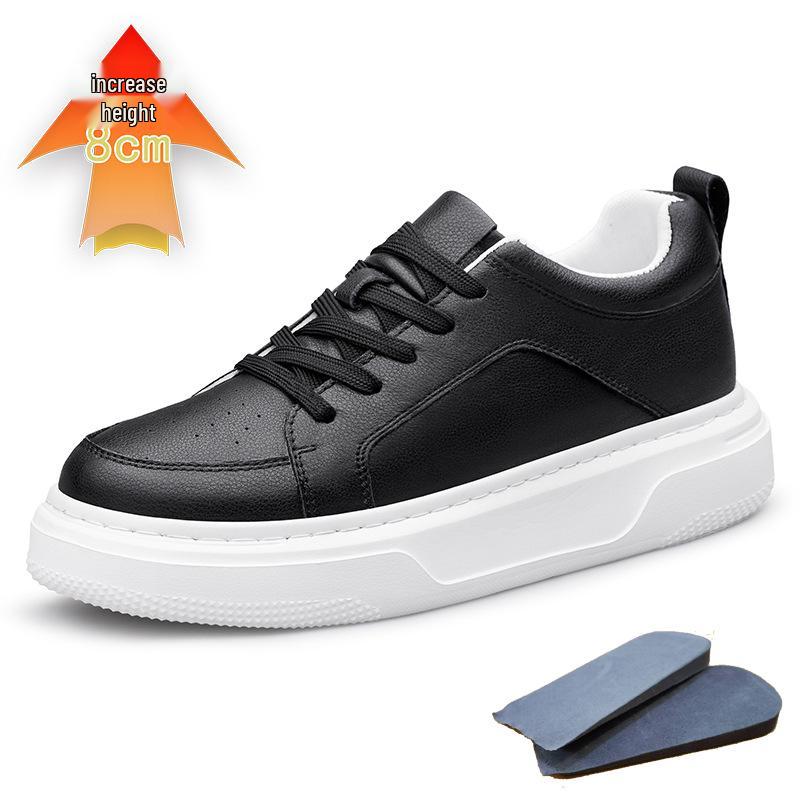 Men's Height-Boosting Low-Top Cowhide Sneakers - Thick Sole, Casual & Running Shoes (White)