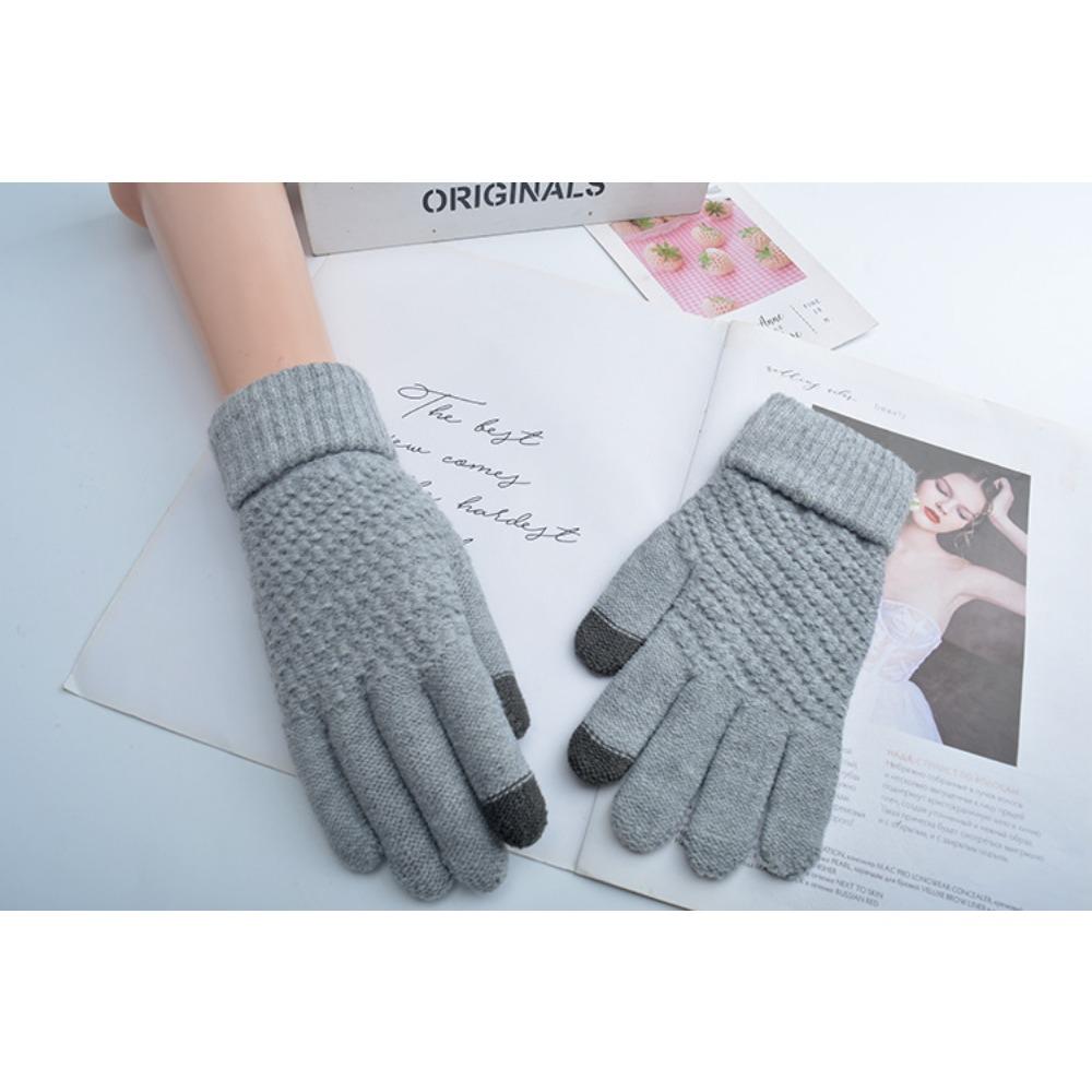 Korean Version of Male Touch Screen Gloves Winter Female Ins Cute Warm and Velvet Winter Student Riding Wool Five Fingers