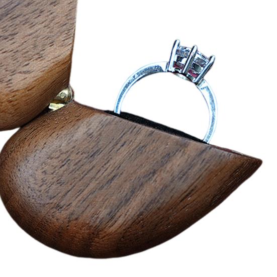 Yousheng Heart-shaped Ring Box Compact Size Portable Retro Style Wooden Proposal Wedding Ring Holder Jewelry Organizer