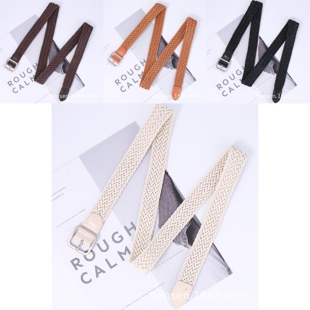 Casual Womens Cotton Linen Woven Belt With Pin Buckle For Daily Wear