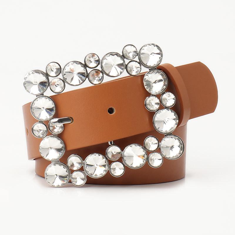 

Fashion Waterdiamond Embellished Alloy Belt For Women With Classic Buckle For Dress And Jeans
