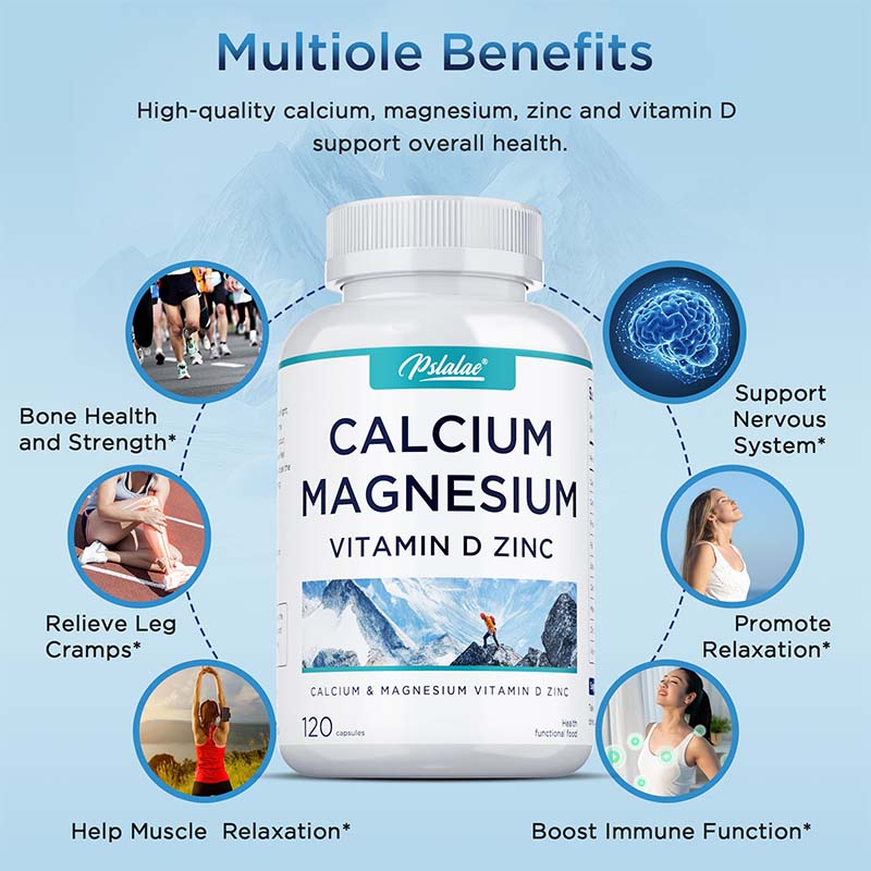 Magnesium, Calcium, Zinc, and Vitamin D Complex Nutritional Capsules: Minerals, Muscle Support, Strong Bones, Suitable for Adults