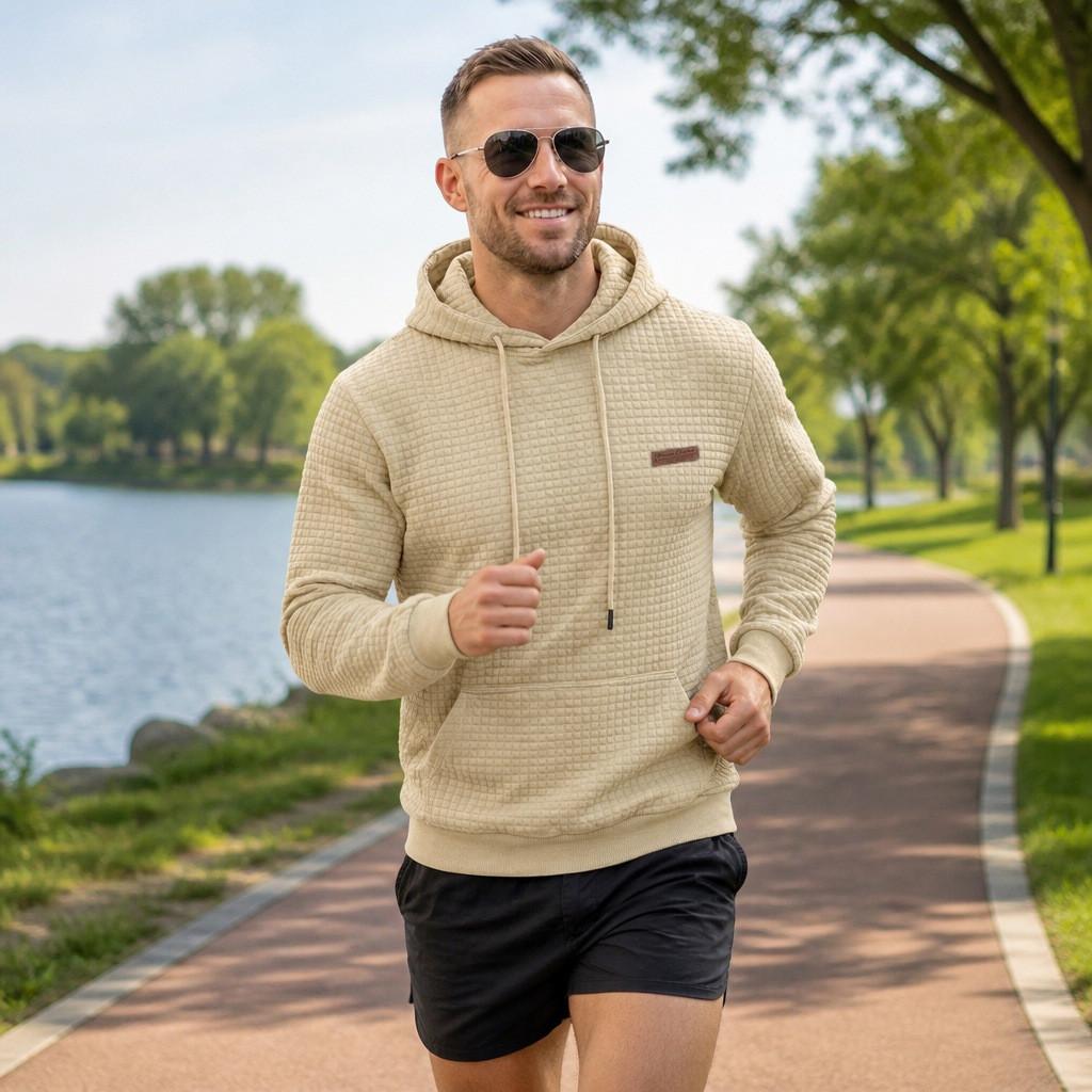 Outdoor Sports Hoodie For Men With Textured Jacquard Fabric Casual Fall Wear