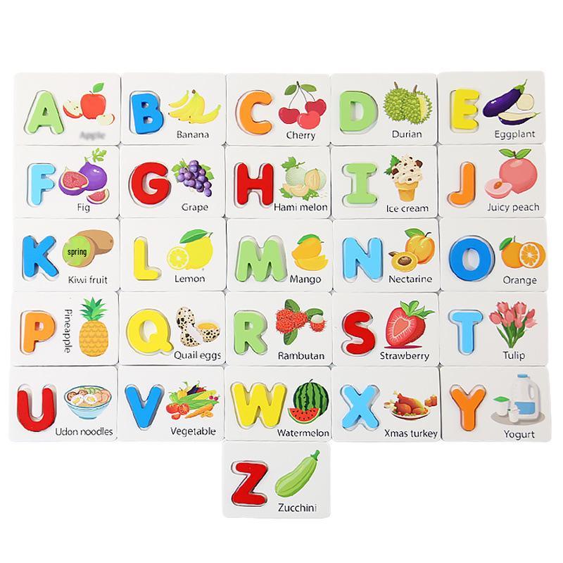 Wooden Alphabet & Fruit Recognition Cards for Early Education