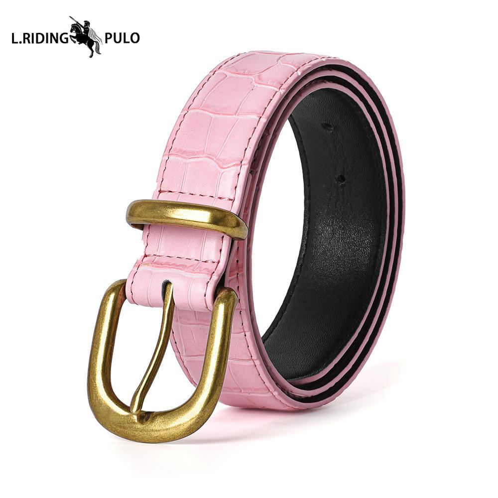 Vintage Cowhide Pin Buckle Women's Belt Versatile Decoration High-grade Pink Genuine Leather Belt Belt