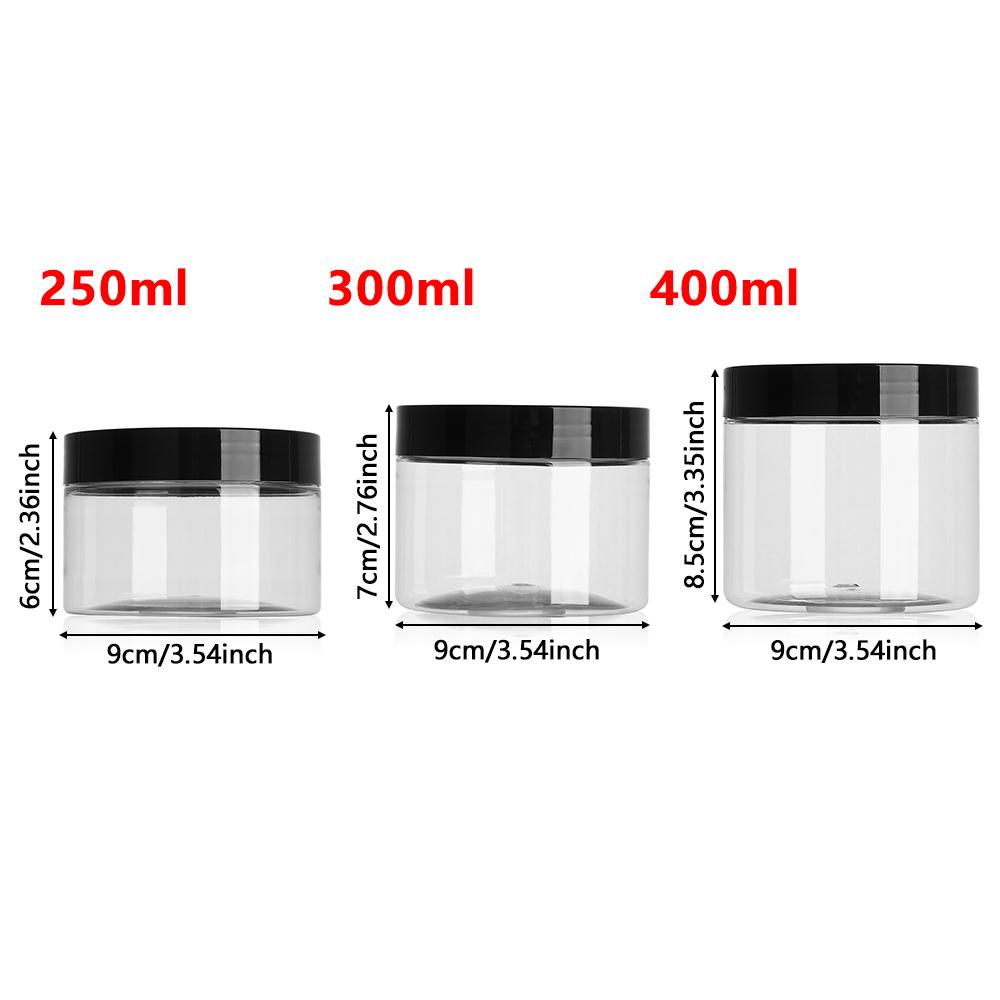 250/300/400ml Empty Plastic Clear Cosmetic Makeup Clear Jar Face Cream Sample Pot Gel Box Wide Mouth Food Container Empty Bottle