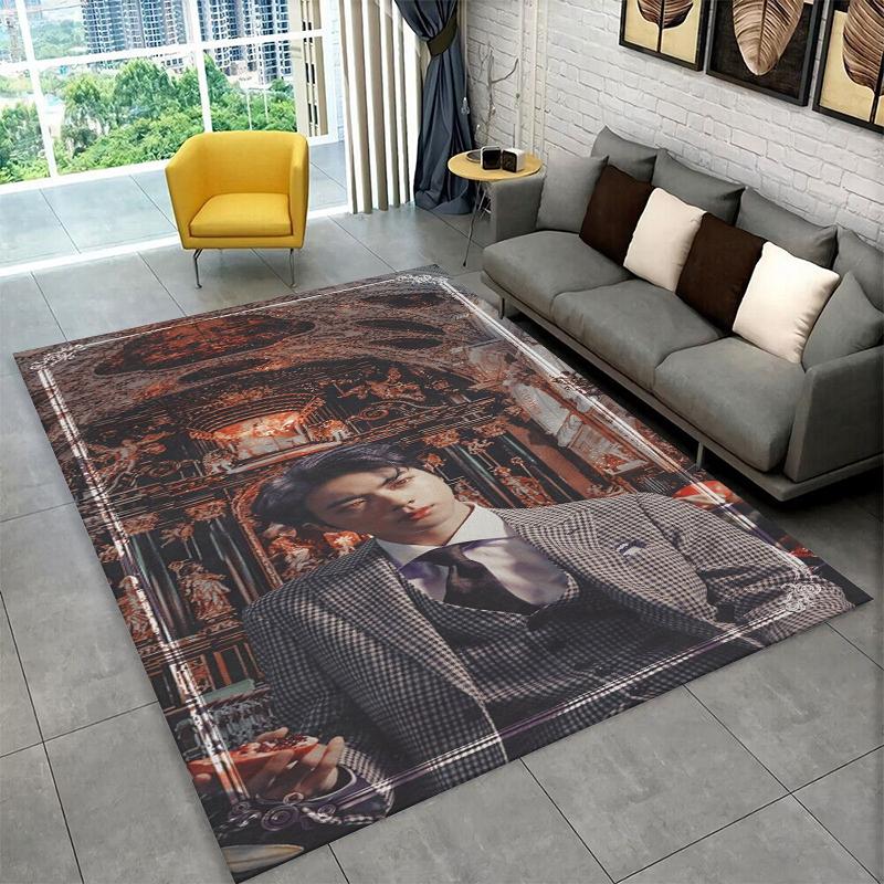 Kpop B-BTS Kim Seok Jin Singer Carpet Rug for Playroom Bedroom Living Room Sofa Home Decor,Area Rug Non-slip Floor Mat Gift