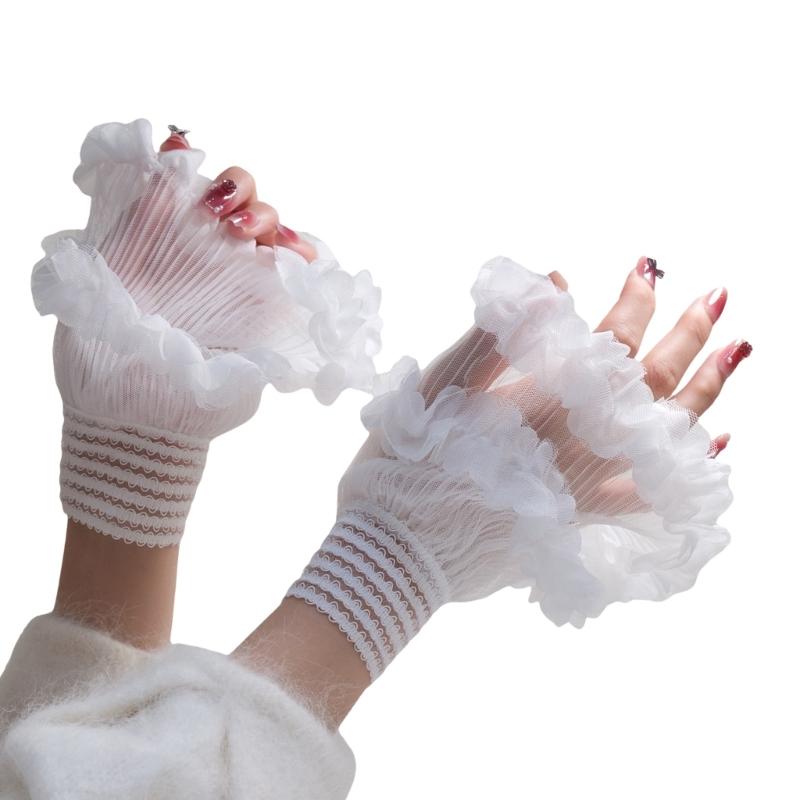 Прозрачные перчатки-рукава Лолиты Женские Многослойные Манжеты с Воланами Эластичный Браслет для Хэллоуина, Свадьбы, Маскарада 1 белый