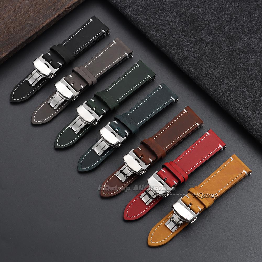 Genuine Calfskin Leather Watch Strap 18mm 19mm 20mm 21mm 22mm 24mm Universal Bracelet Butterfly Buckle Business Soft Wrist Band
